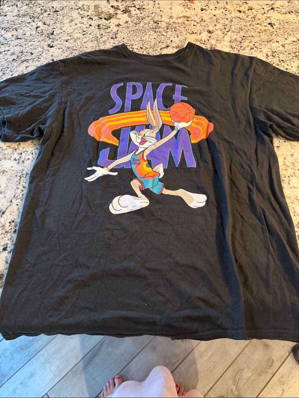 Space Jam Bugs Bunny Graphic Tee - Black with Orange & Purple